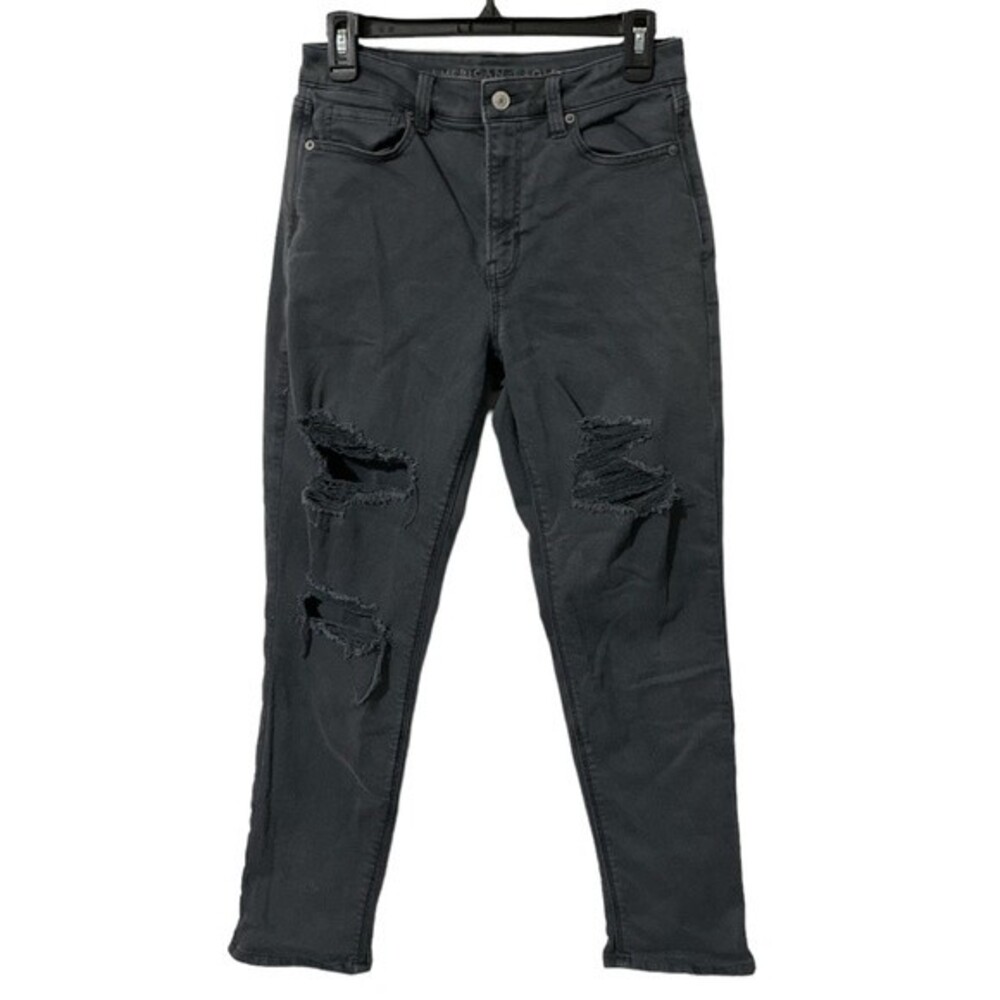 American Eagle Mom Jeans Size 4 Faded Black Gray Distressed‎